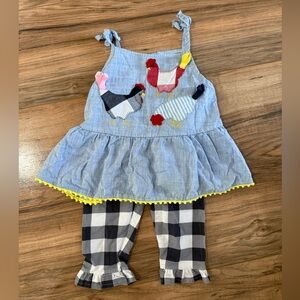 Mud Pie Brand Size 24Month/2T set with pants and tank. Chicken detail.